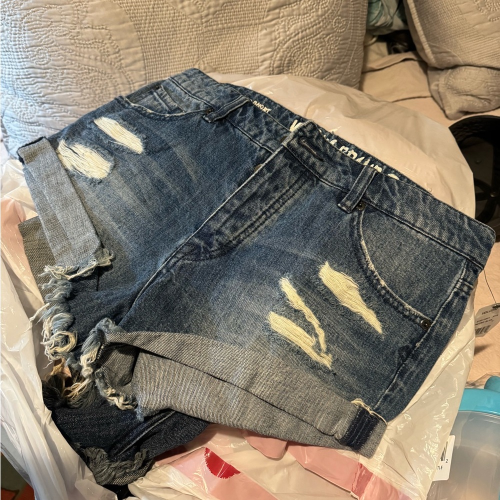 Volcom Blue Distressed Jean Shorts